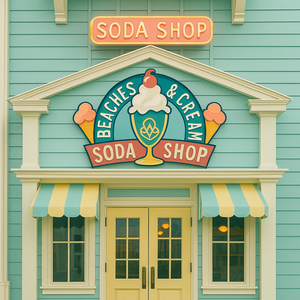 Uma tigela no formato de uma pia de cozinha repleta de sorvete, cookies, doces, bolo, chantili e frutas