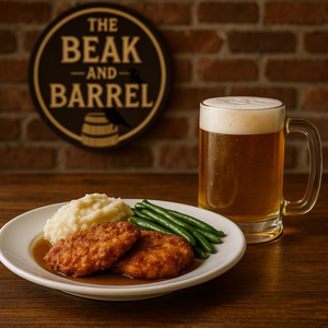 A girl in a Minnie Mouse ear headband laughing with a woman at Beak & Barrel restaurant in Magic Kingdom park