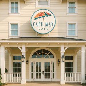 Booth seating under cabana-like structures inside the dining area at Cape May Café