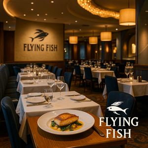 Polvo grelhado em uma panela cercada por guarnições de folhas