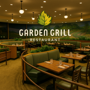 A young girl with Chip and Dale at the Garden Grill Restaurant at EPCOT