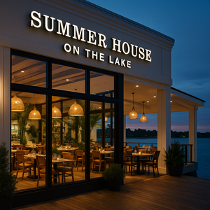 Several trees and other plants growing from the center of a large restaurant dining room
